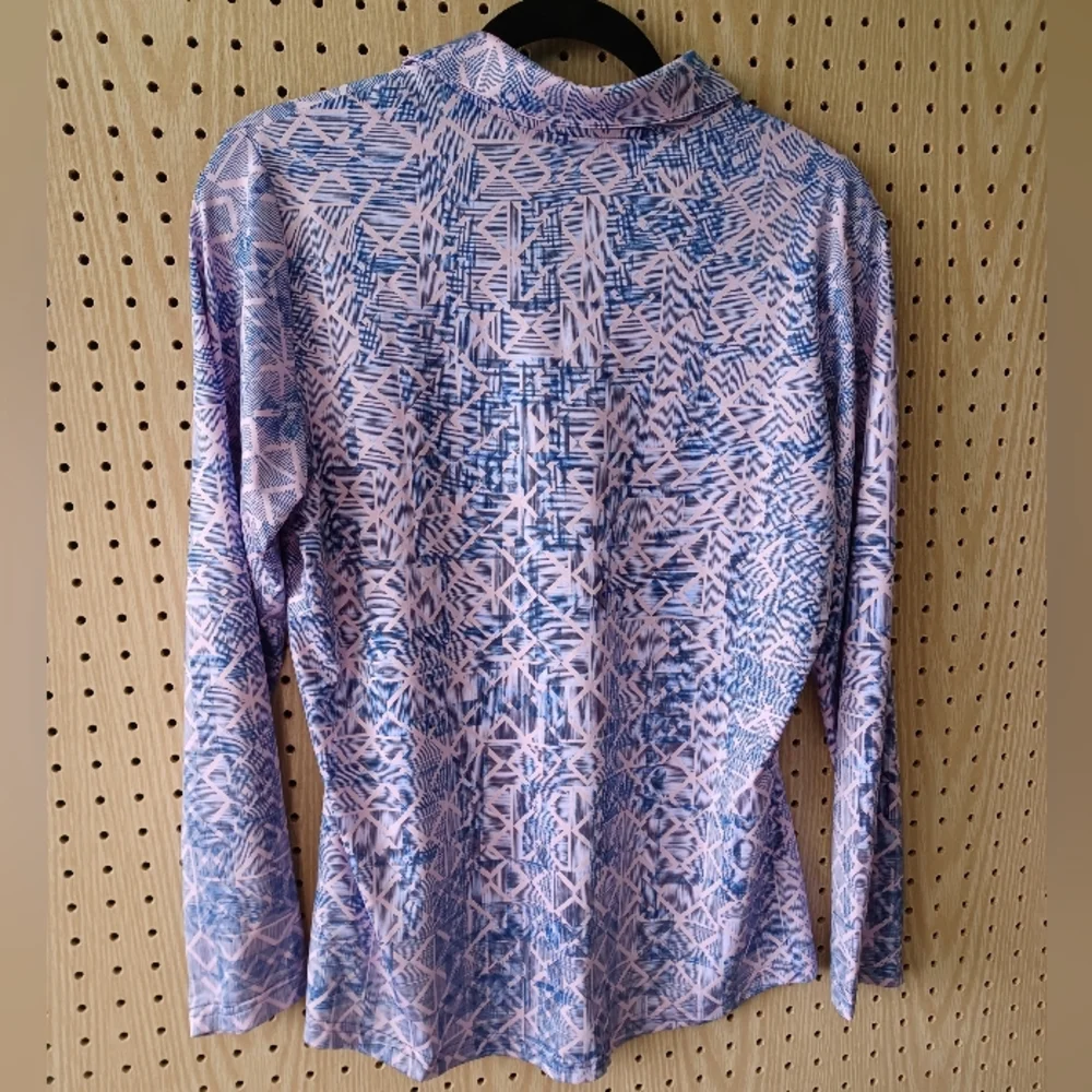 Adidas golf shirt pink and blue long-sleeved Medium - Picture 2 of 5